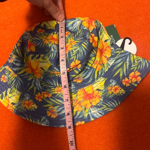 Blue and orange unisex 100% cotton reversible hibiscus bucket hat NWT - Picture 4 of 7